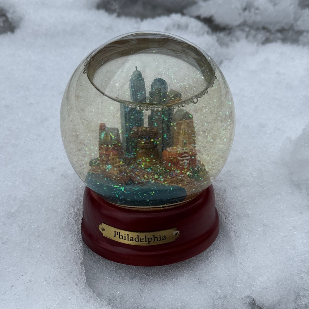 Philadelphia Cityscape Snow Globe with wooden Red Base